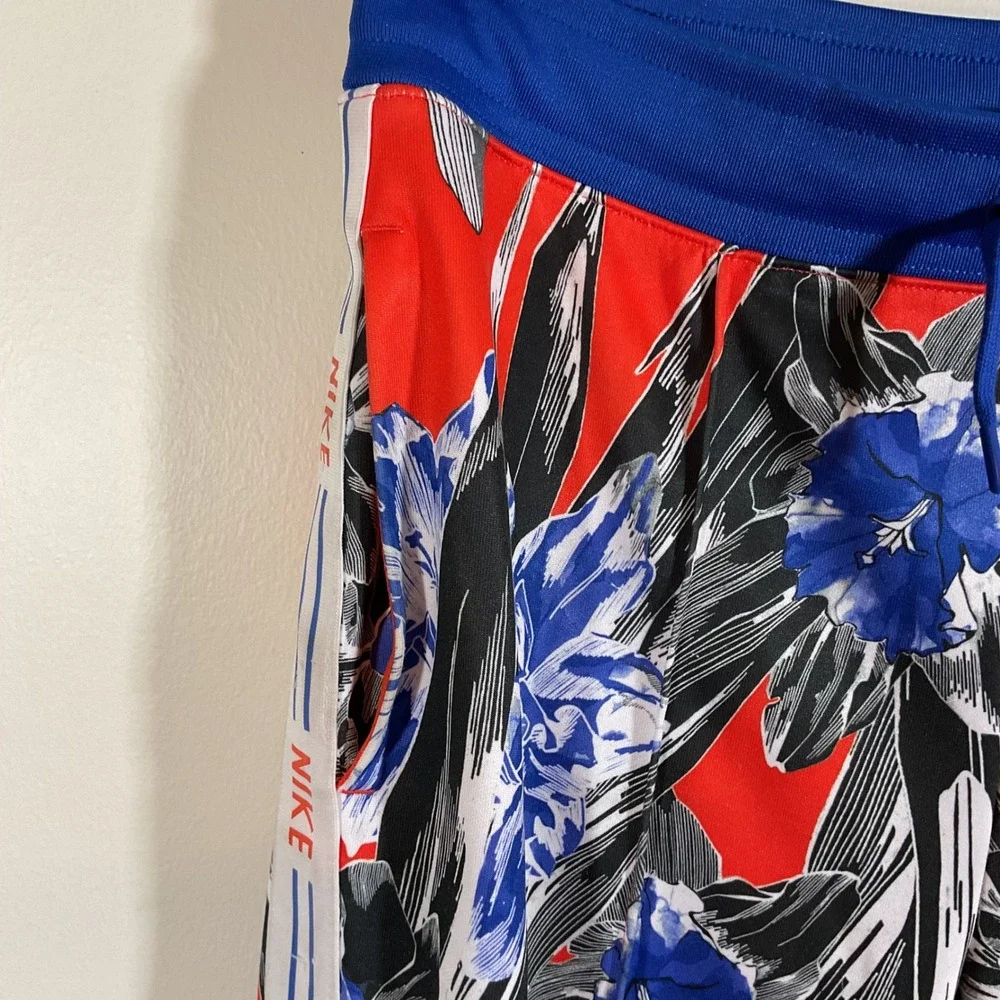 Nike Floral Track Pants Women M Red Cropped Botanical Logo Tape Streetwear Retro